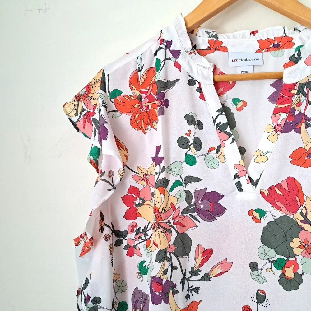Liz Clairborne Women's Floral Cami Top Short Sleeve Size PXXL White Multic… - Picture 4 of 11
